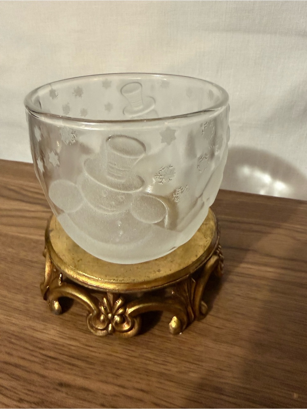 Crystal clear frosted snowman votive/ candle holder